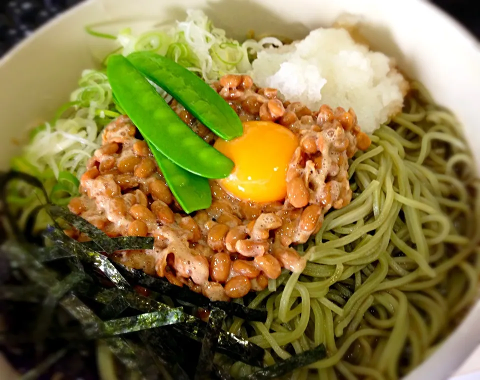 冷し納豆蕎麦@長寿庵|山けんさん