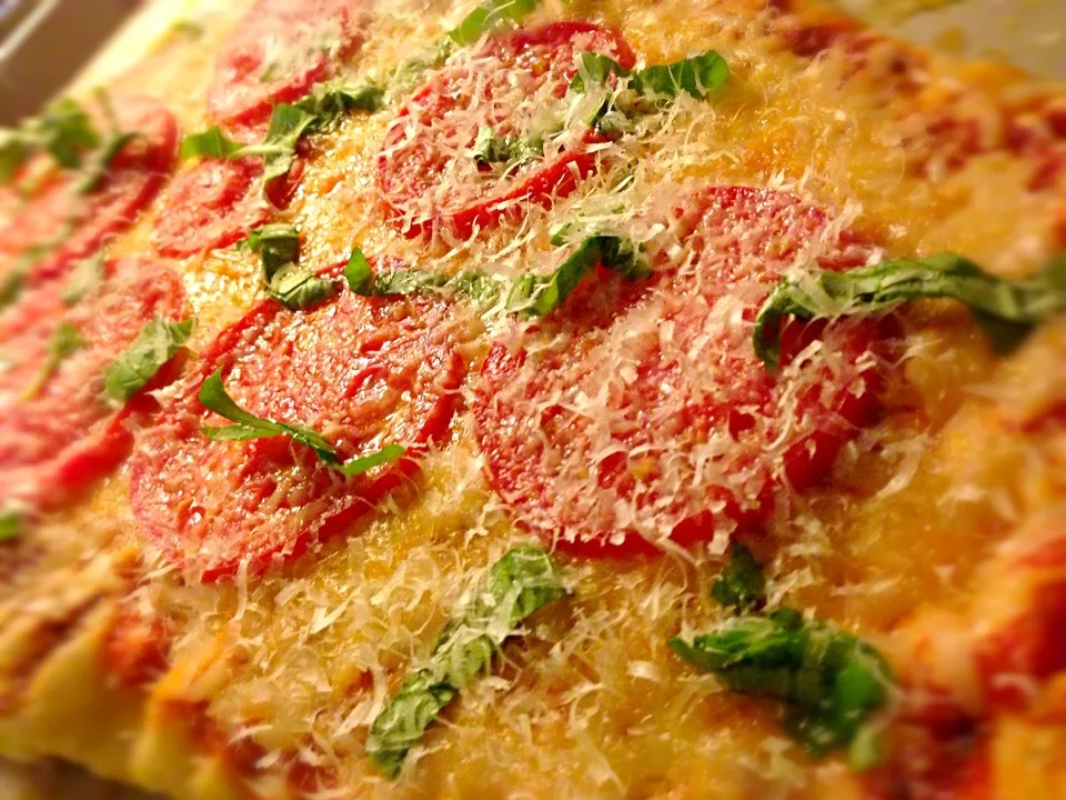 Tomato basil pizza topped with parmigiano reggiano|Phyliciaさん