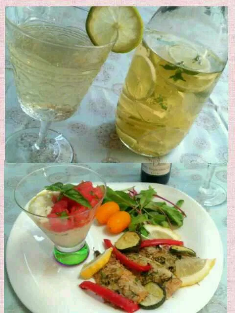 romieさんのLime Sangria ライムだけのサングリア&鯵の香草パン粉焼き&豆腐とトマトのカプレーゼプレート|ともさん