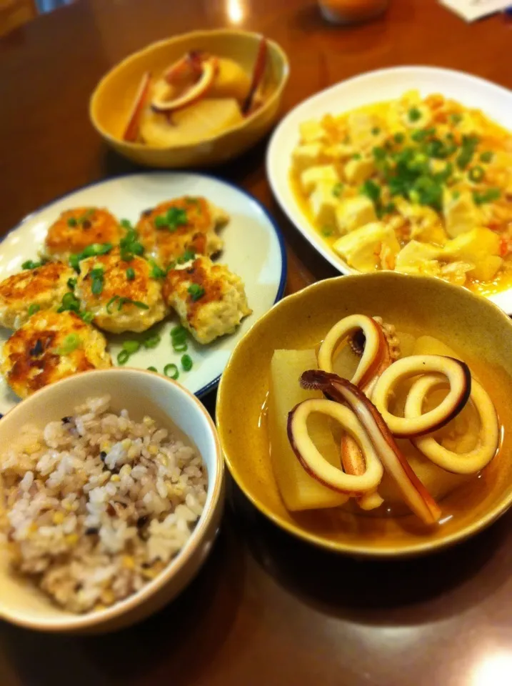 イカと大根の煮物×つくね×あっさり麻婆豆腐×十六穀米|エミリス★さん