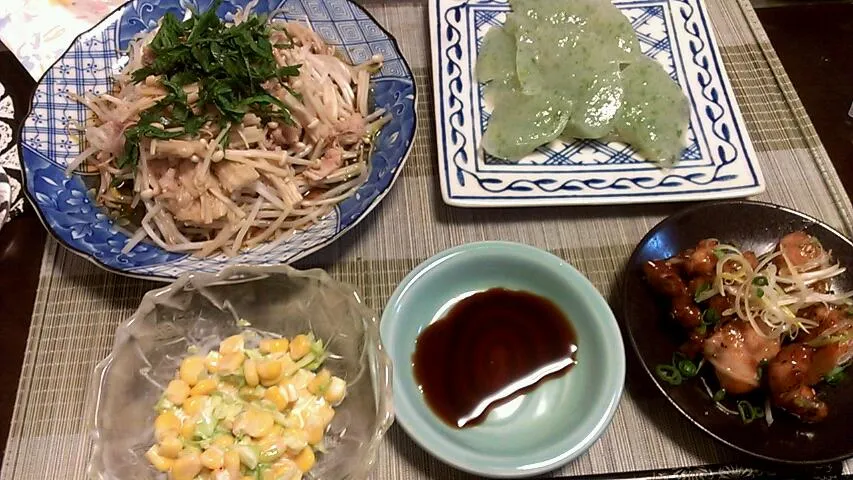 もやしとえのきと豚肉のポン酢、刺し身こんにゃく&チキン|まぐろさん