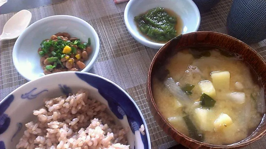 納豆&めかぶ&じゃがいもの味噌汁|まぐろさん