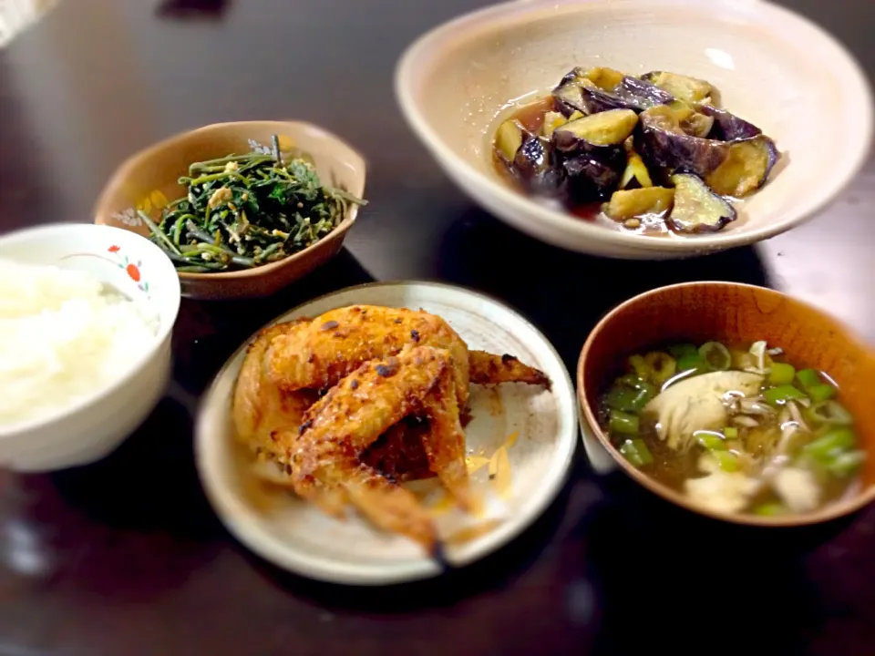 手羽からと茄子の煮浸し定食|あじさい食堂 aibonさん