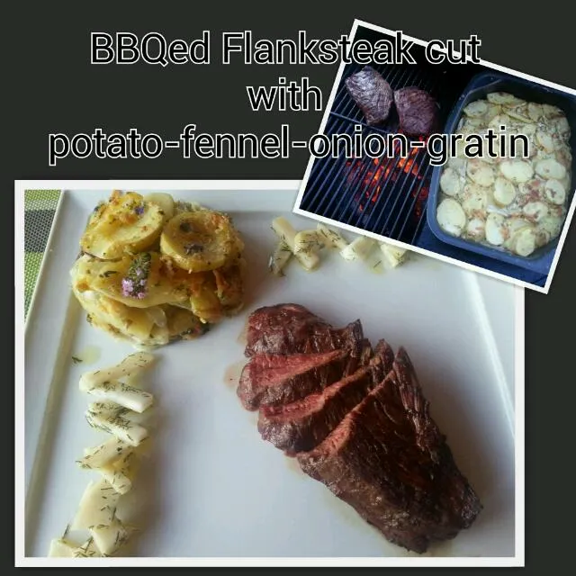 BBQed flanksteak cut with potato-fennel-onion-gratin / Bavette en aardappel-venkel-ui-gratin van de BBQ|Frank&Jolanda - Eteninbeeldさん