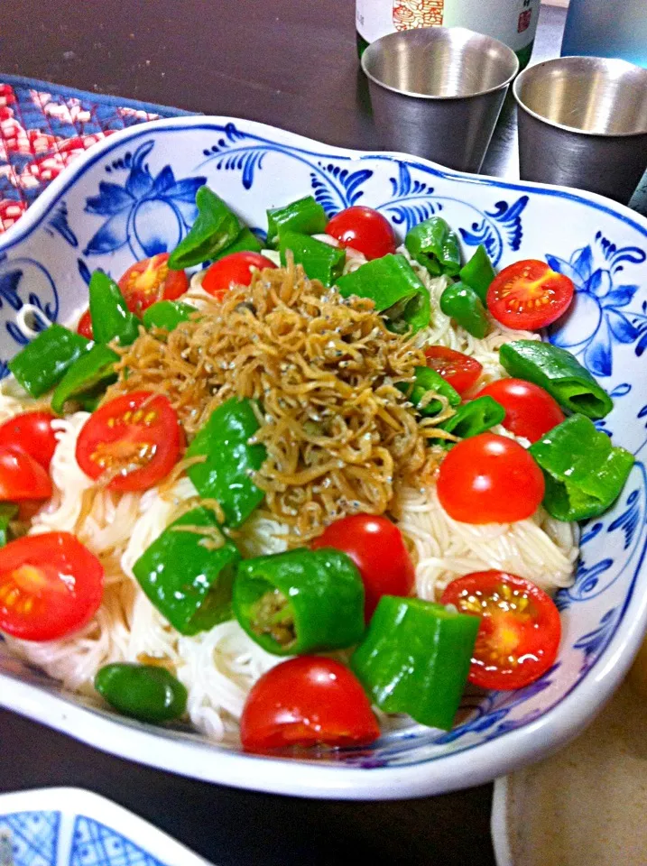 Snapdishの料理写真:ちりめんじゃこ素麺(^o^)|ままぞうさん