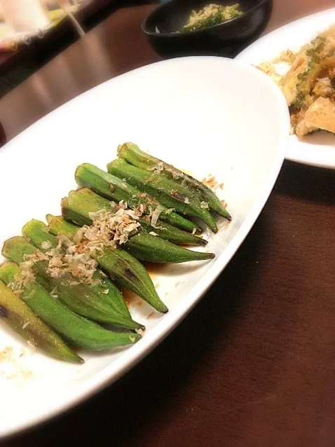 Snapdishの料理写真:焼きオクラのマリネ、キュウリとミョウガの大葉和え、ゴーヤーチャンプルー|chobicmさん