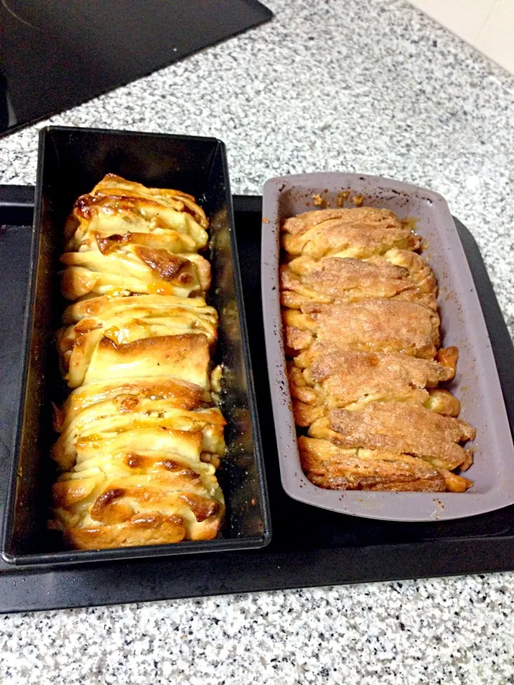 Snapdishの料理写真:Cinnamon pullapart and apricot and walnut pullapart|Cynthiaさん