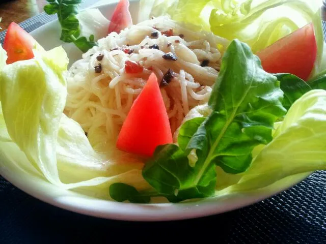 朝食の素麺サラダ|直樹さん