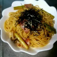 Snapdishの料理写真:きのことｱｽﾊﾟﾗの和風ﾊﾟｽﾀ*|ゆきこりら*さん