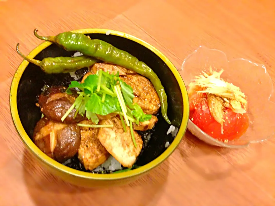 焼鳥丼とトマトおひたし|すったんさん