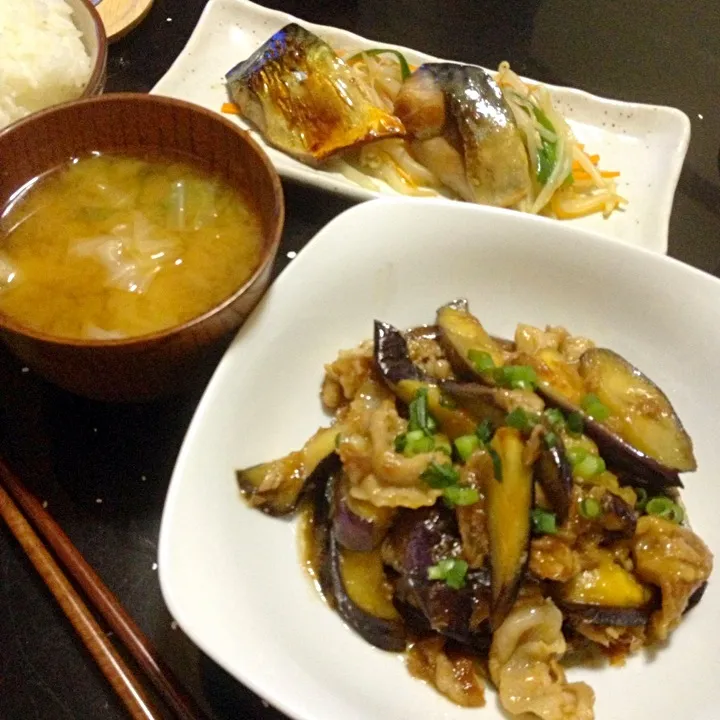 豚と茄子の梅醤油炒めの晩ご飯|mikaさん