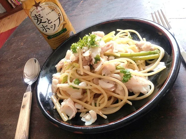 鯛のほぐし身とアスパラのパスタ|りょうさん