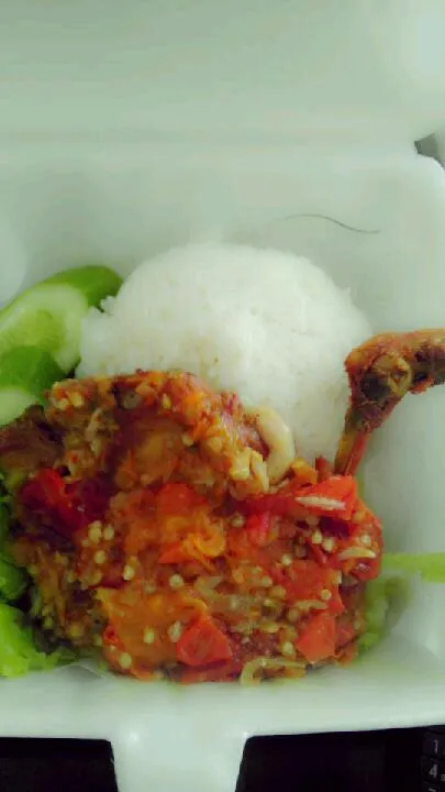 Snapdishの料理写真:ayam penyet with rice|novita febiolaさん