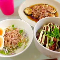 テリマヨどんぶり、焼き茄子ポン酢、サラダ＼(^o^)／|azuさん