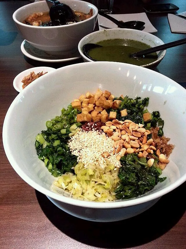 Snapdishの料理写真:Hakka Lei Cha - Vegetables with nuts and brown rice.|Yvonne Sさん