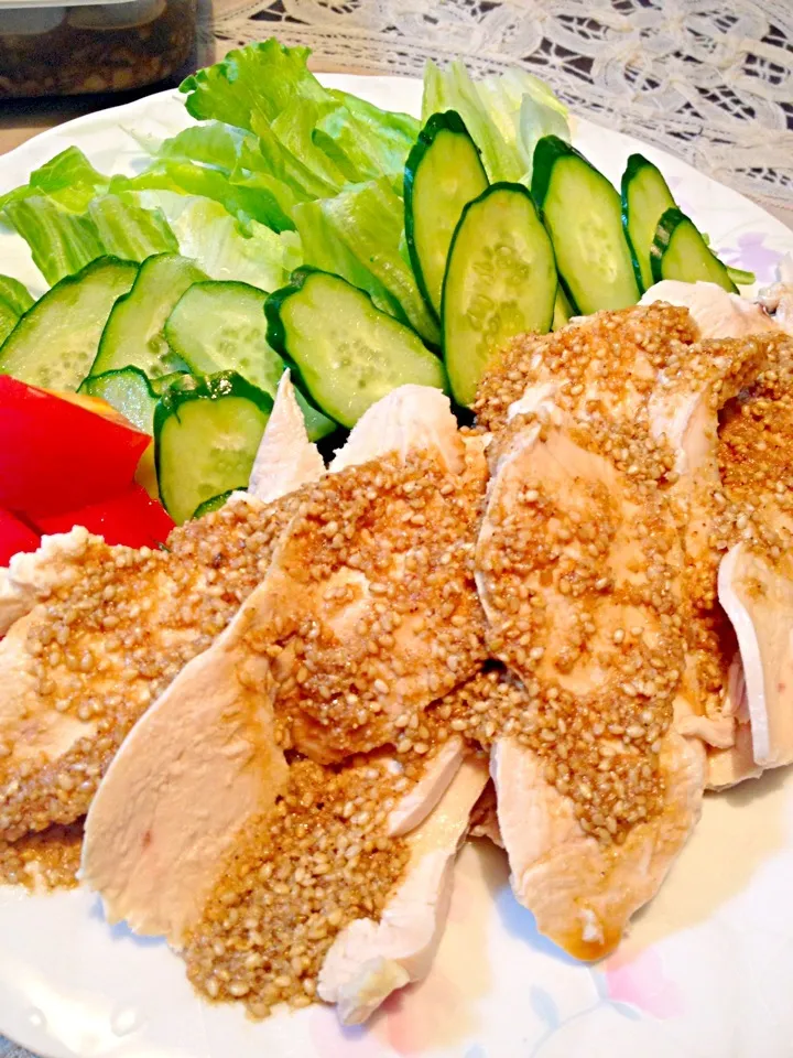 茹で鶏のゴマソース|まるまさん