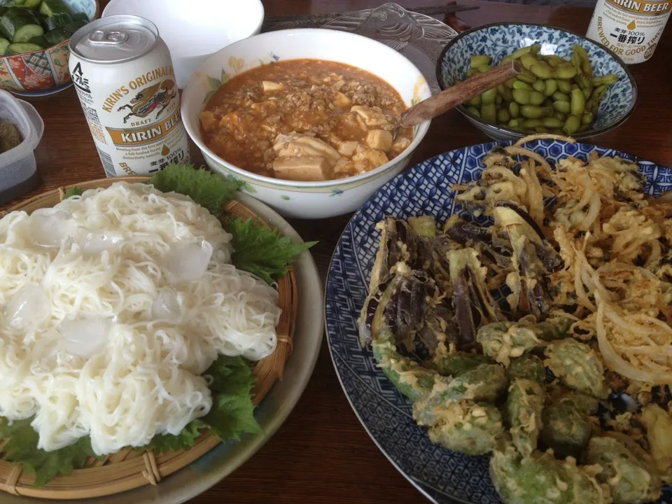 2013.8.16 麻婆豆腐と連日の天ぷら素麺ランチ🍻🍻🍻|ゆみずさん