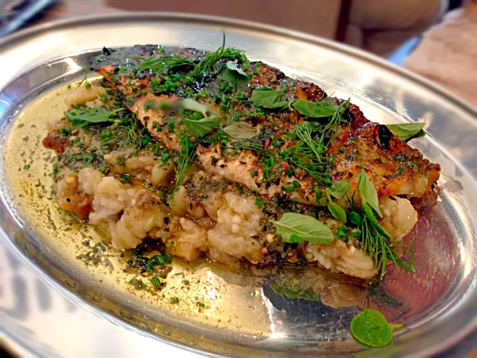 Grilled Fish, anchovy butter, roast eggplant caviar|Kelvin Chenさん