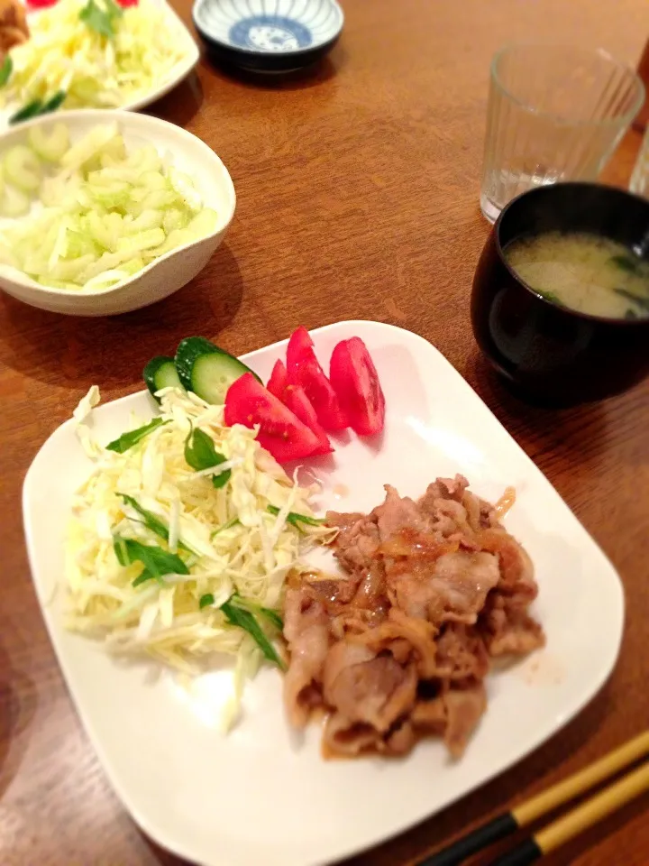 生姜焼き、セロリの浅漬け|りなさん