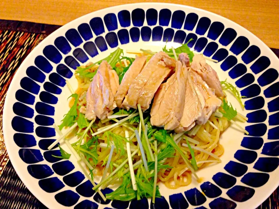 鶏肉と水菜の冷やし中華|ウサコさん