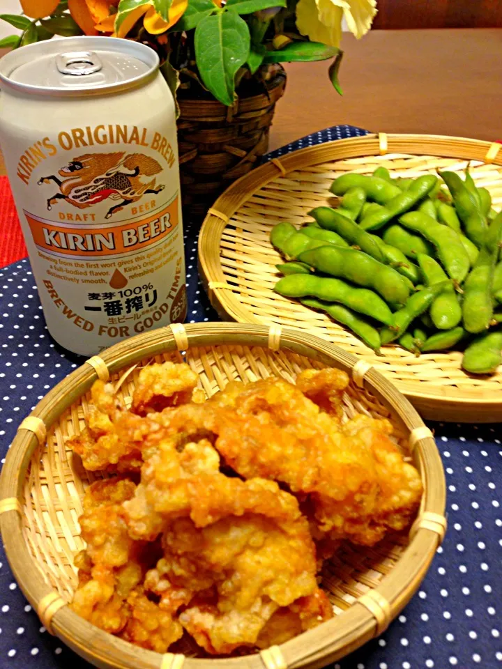 カレー鶏皮揚げ🐔と枝豆で乾杯〜🍺|チョス ♪さん