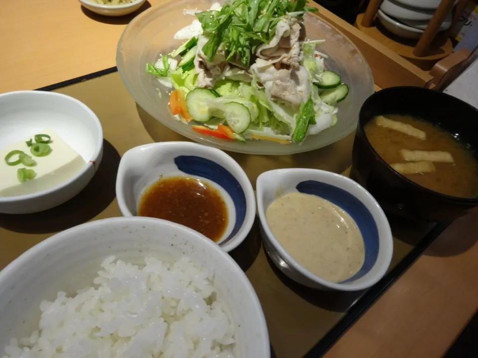 【期間限定】ごまダレと和風ダレの冷しゃぶ定食を頂きました。|momongatomoさん