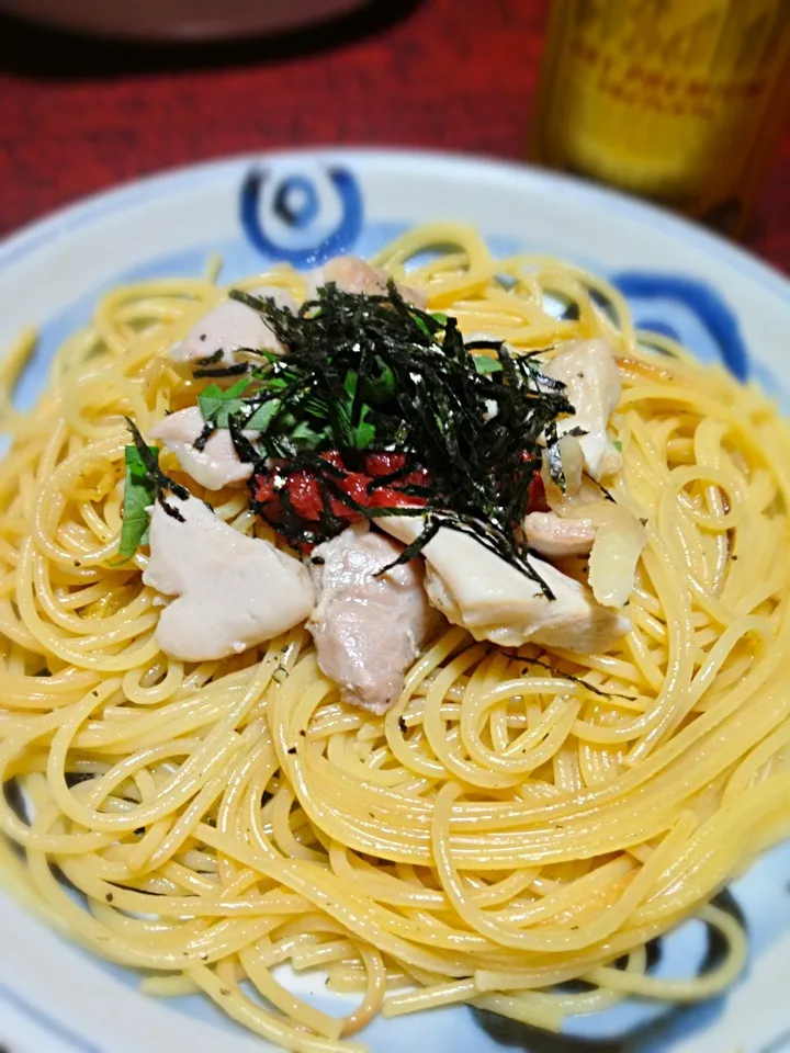 鶏肉の梅しそ和風パスタ|ともえさん