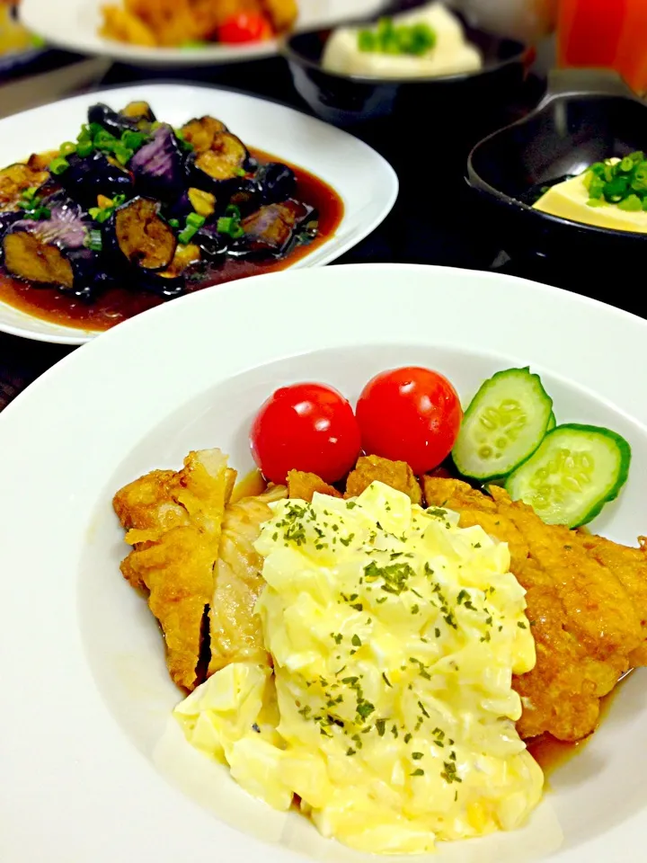 鶏胸肉で・本格チキン南蛮＆揚げナスの香味だれ|しゅなさん