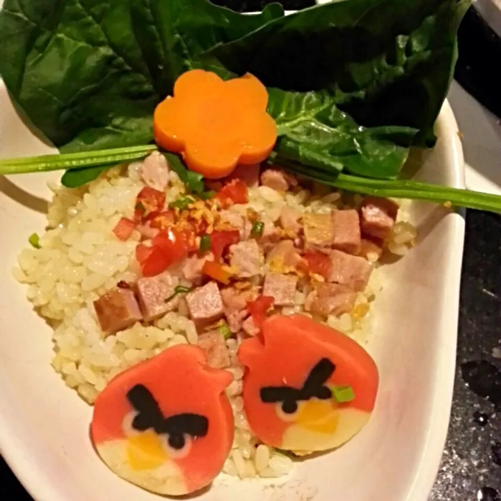 Snapdishの料理写真:GARLIC FIRED RICE WITH ANGRY BIRD|Blinkieさん