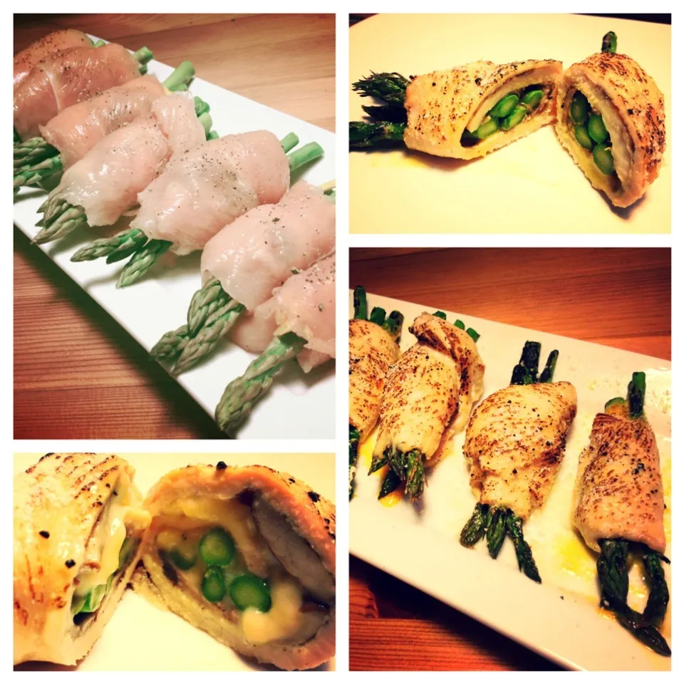 Baked chicken asparagus rolls|@namamotoさん