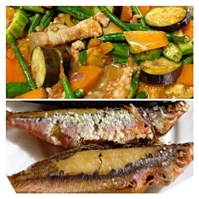 Fried dalagang bukid & pinakbet for my boys lunch 08.21.13 #daddyishomeagain|unicoandunicaさん