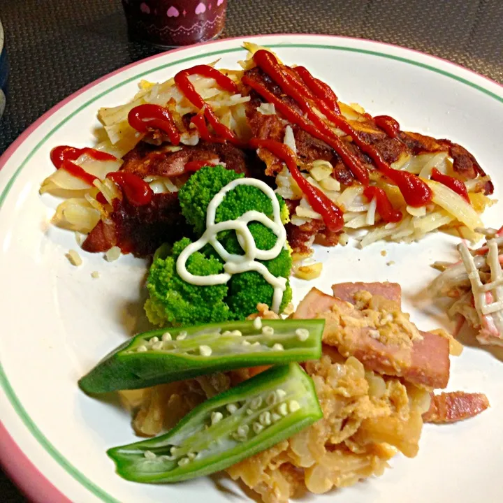 じゃがいもベーコン＆チーズのガレット…ゴーヤ味噌炒め|晃さん