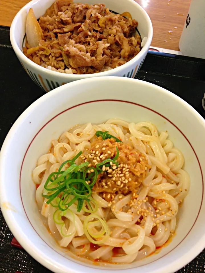 ミニ牛丼＆ミニ担々うどん|伍龍やすさん