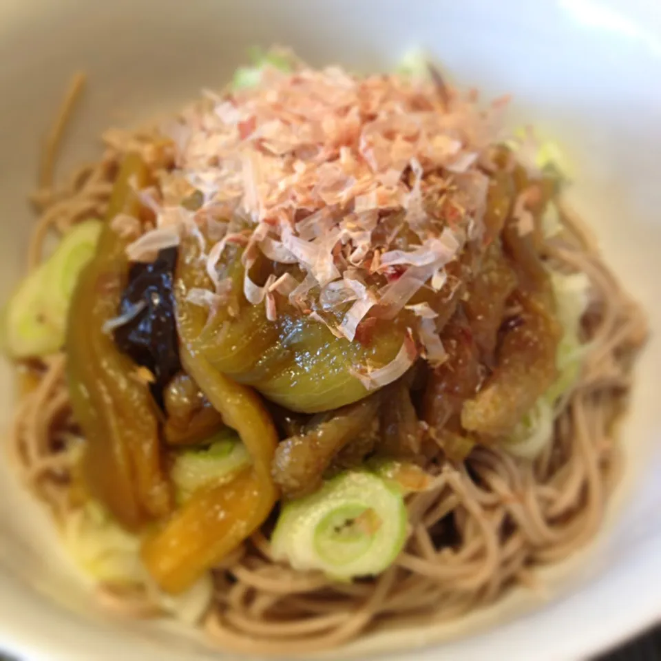 レンチン茄子の煮浸しで冷たいお蕎麦でランチ♪|まんどしゃさん