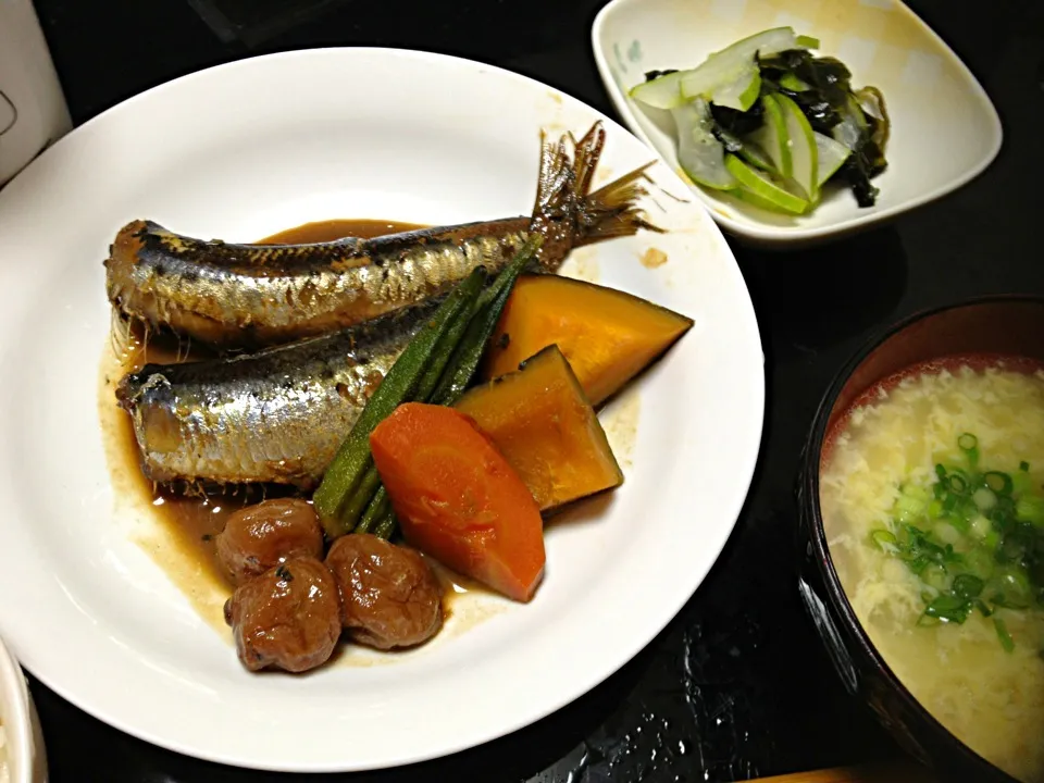 鰯の梅干し煮、酢の物、味噌汁|ぱんちゃんさん