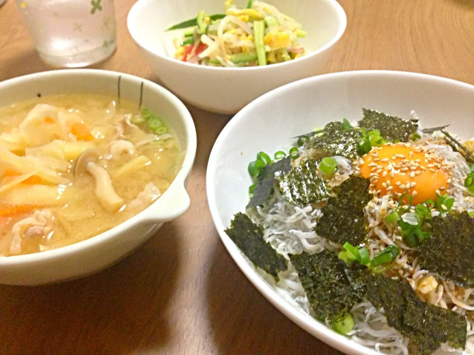 シラス丼と豚汁と酢の物|まやんさん