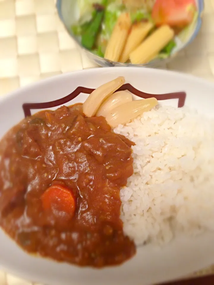 夕飯〜茄子カレー 自家製らっきょ〜|美羽さん