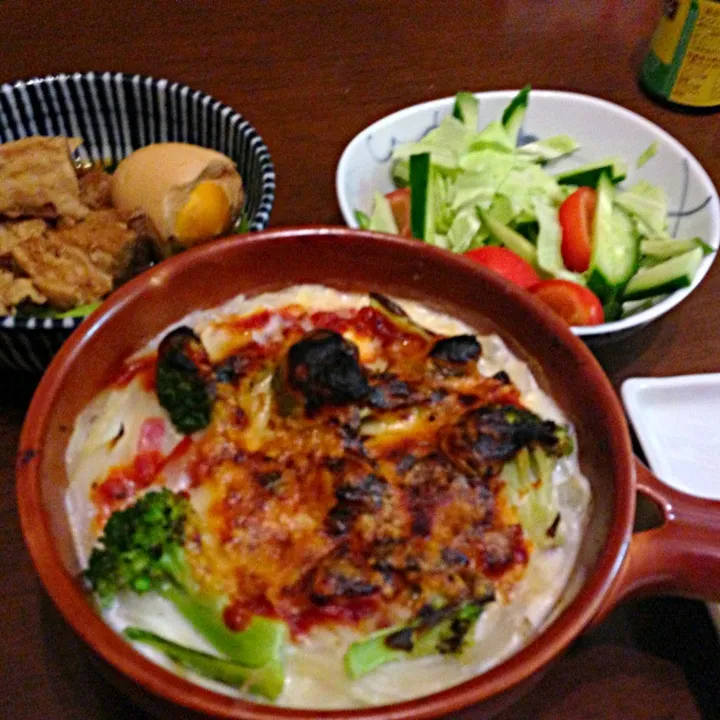 Snapdishの料理写真:豚角煮と凍り豆腐グラタン風|むきたまごさん