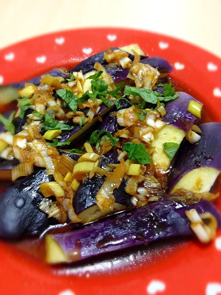 レンジで蒸しナスの香味ソースがけ|あぼちさん