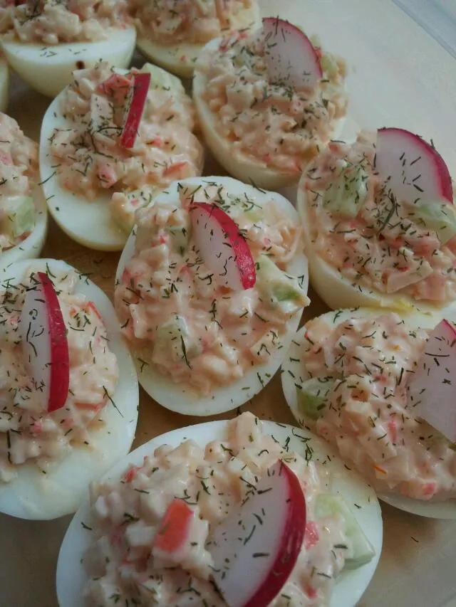 boiled eggs stuffed with crab and cucumber|Rebecaさん