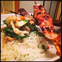 Teriyaki glazed chicken and beef with greens and rice|Ruchiさん