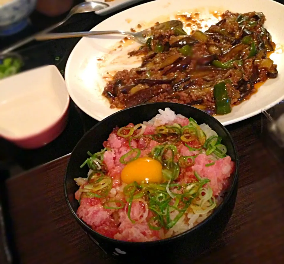 ネギトロ丼 麻婆茄子|はのちいさん