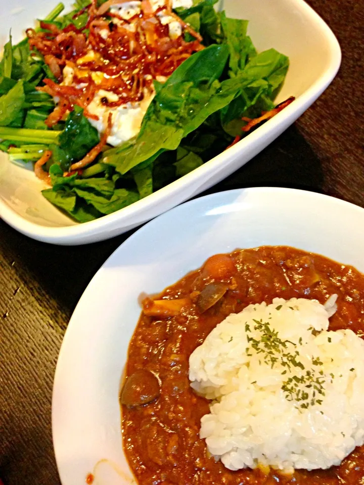 挽肉とトマトのカレー＆ポパイエッグ|yoshimiさん