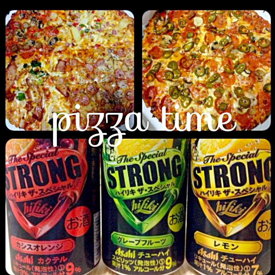 🍕quatro giant + spicy deluxe + strong🍸= happy tummy😋|chixさん