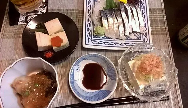 しめさば&高野豆腐&里芋と茄子の&冷奴|まぐろさん