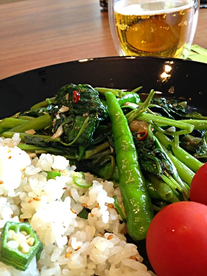 空芯菜と甘長のナンプラー炒め炒飯|てつやさん