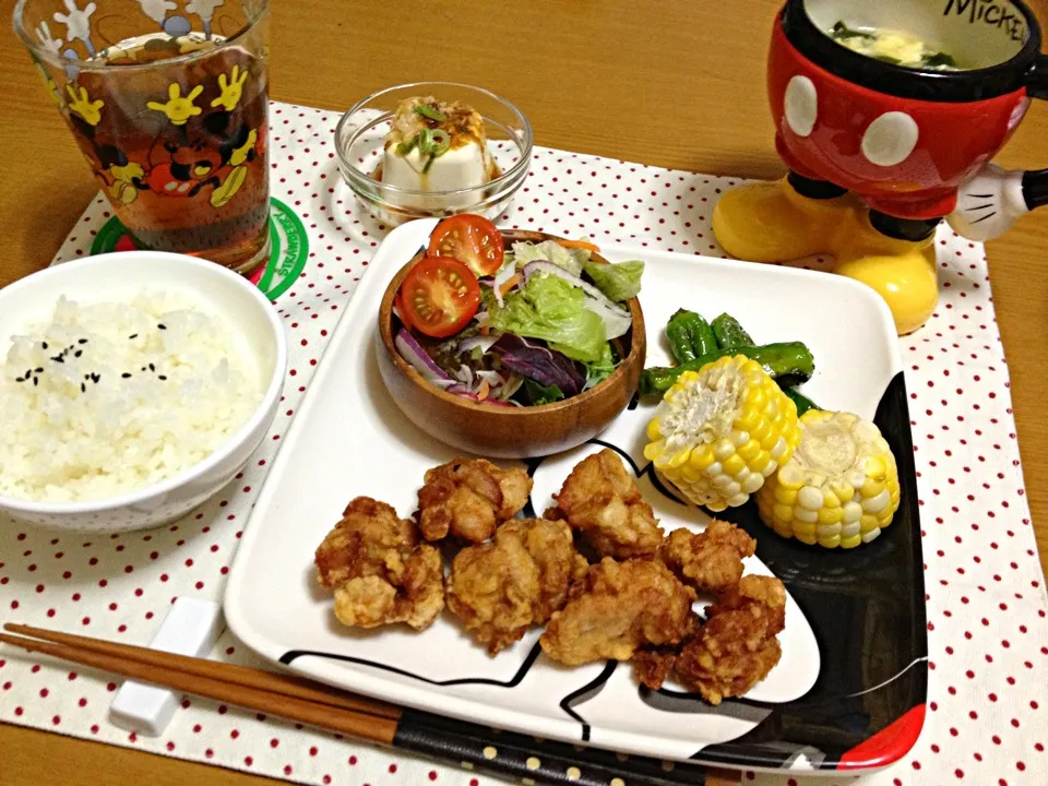 から揚げメインの晩ご飯|miyamegu**さん