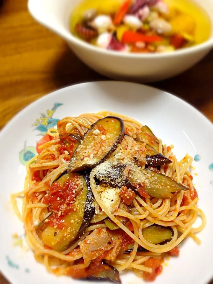 茄子とベーコンのトマトソースパスタ。ここ一週間くらい、これが食べたかったんだ。|akkioさん