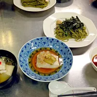 鱧のお吸い物 胡麻豆腐 茶蕎麦|彩夏さん