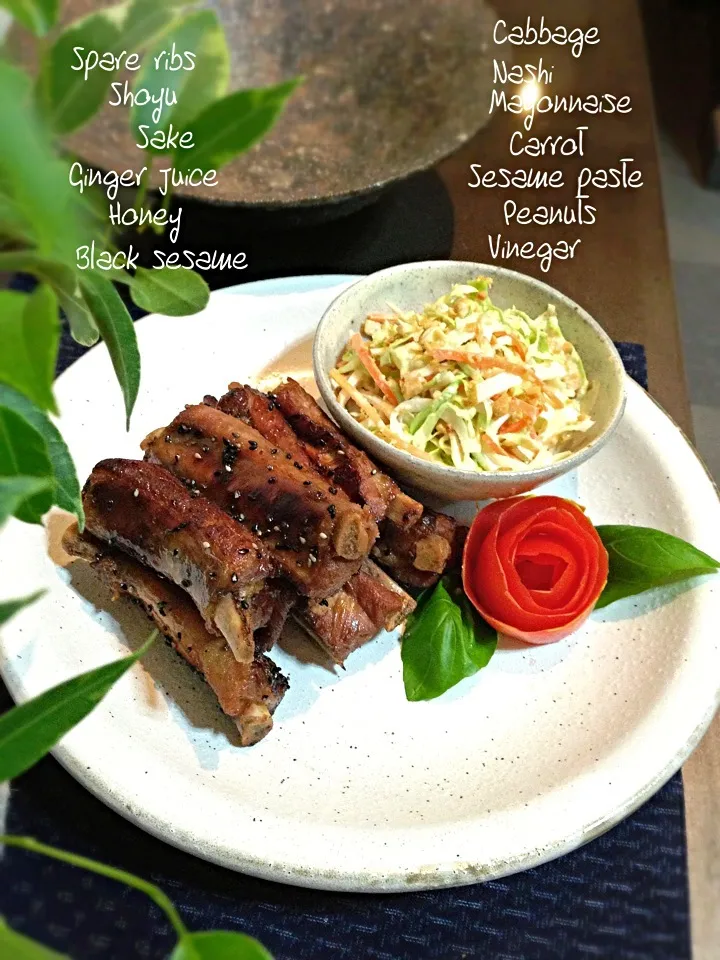 Grilled spare rib,nutty pear coleslaw :グリルスペアリブ、梨コールスロー|rick chanさん